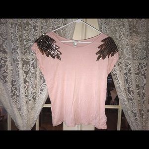 Forever21 pink top with sequined shoulders (S)